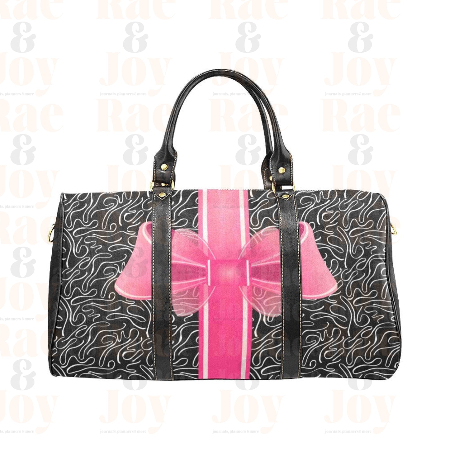 Travel Bag With Abstract Design In Black/White/Pink - Large And Small Sizes Strap (Faith Favor