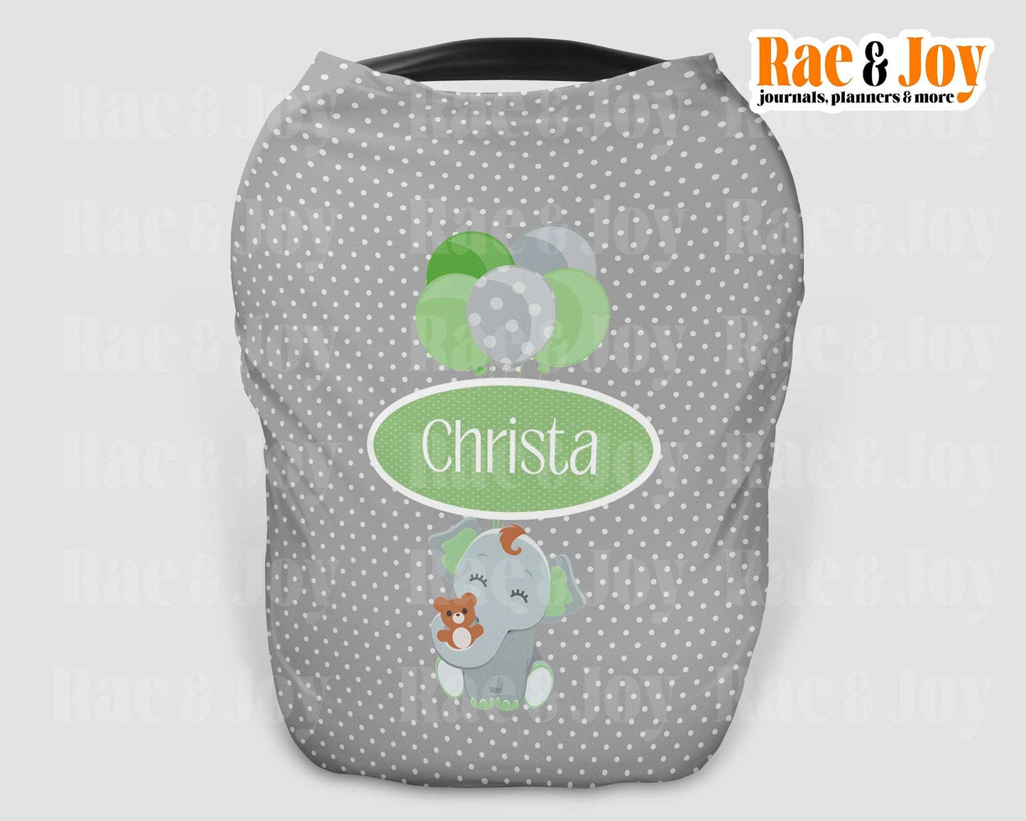 green personalized car seat or nursing cover for baby