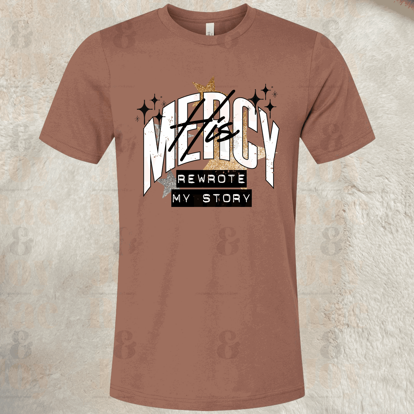 His Mercy Rewrote My Story – Christian T-Shirt – Bella+Canvas 3001 Unisex Tee Chestnut