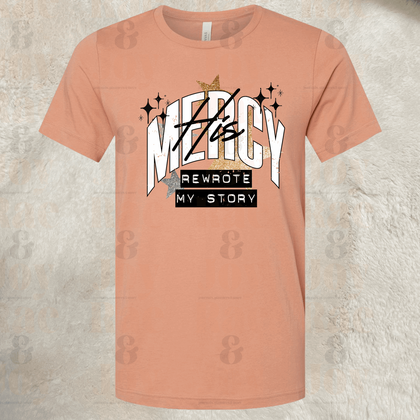 His Mercy Rewrote My Story – Christian T-Shirt – Bella+Canvas 3001 Unisex Tee Terracotta