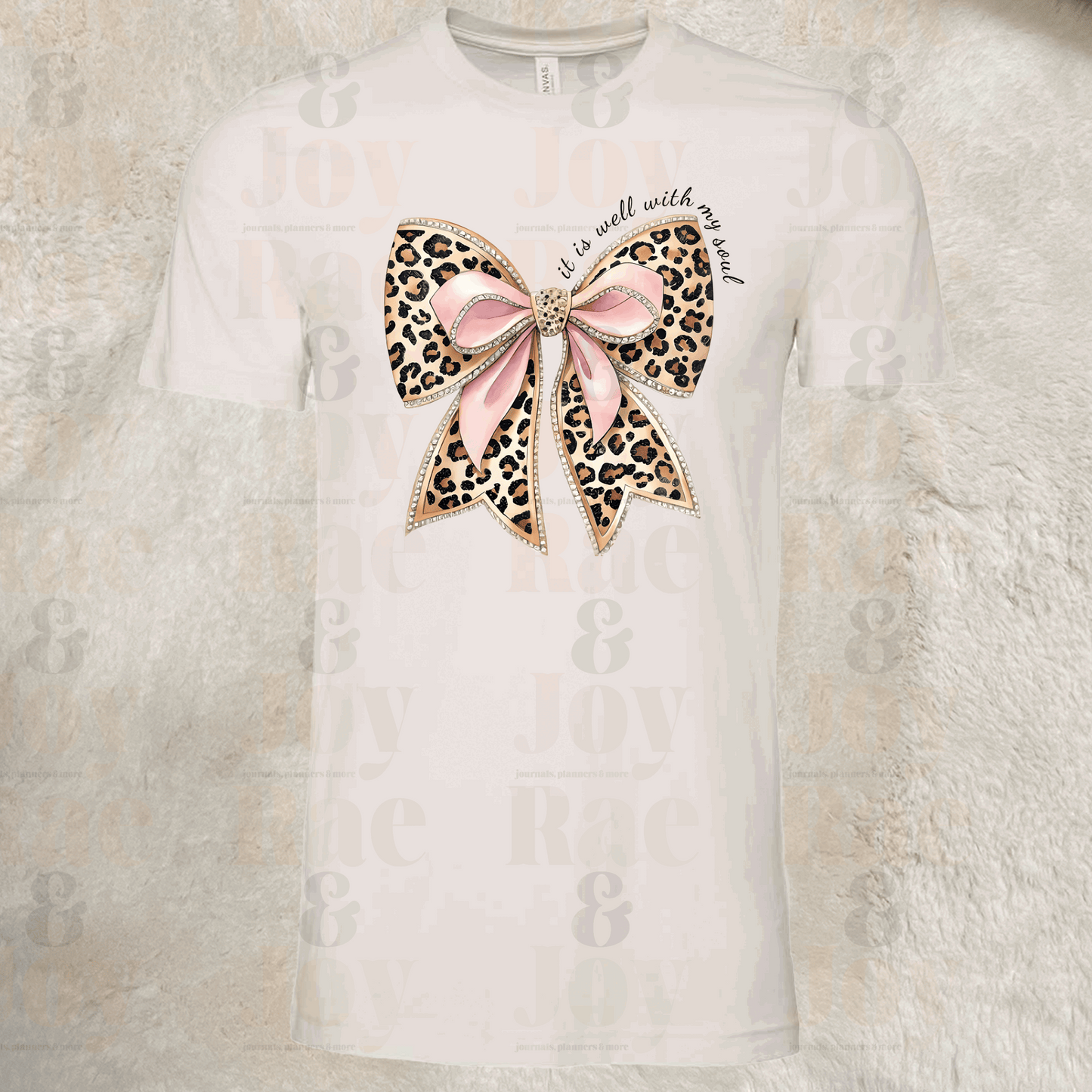 It Is Well With My Soul – Leopard Bow Christian T-Shirt – Bella+Canvas 3001 Vintage White