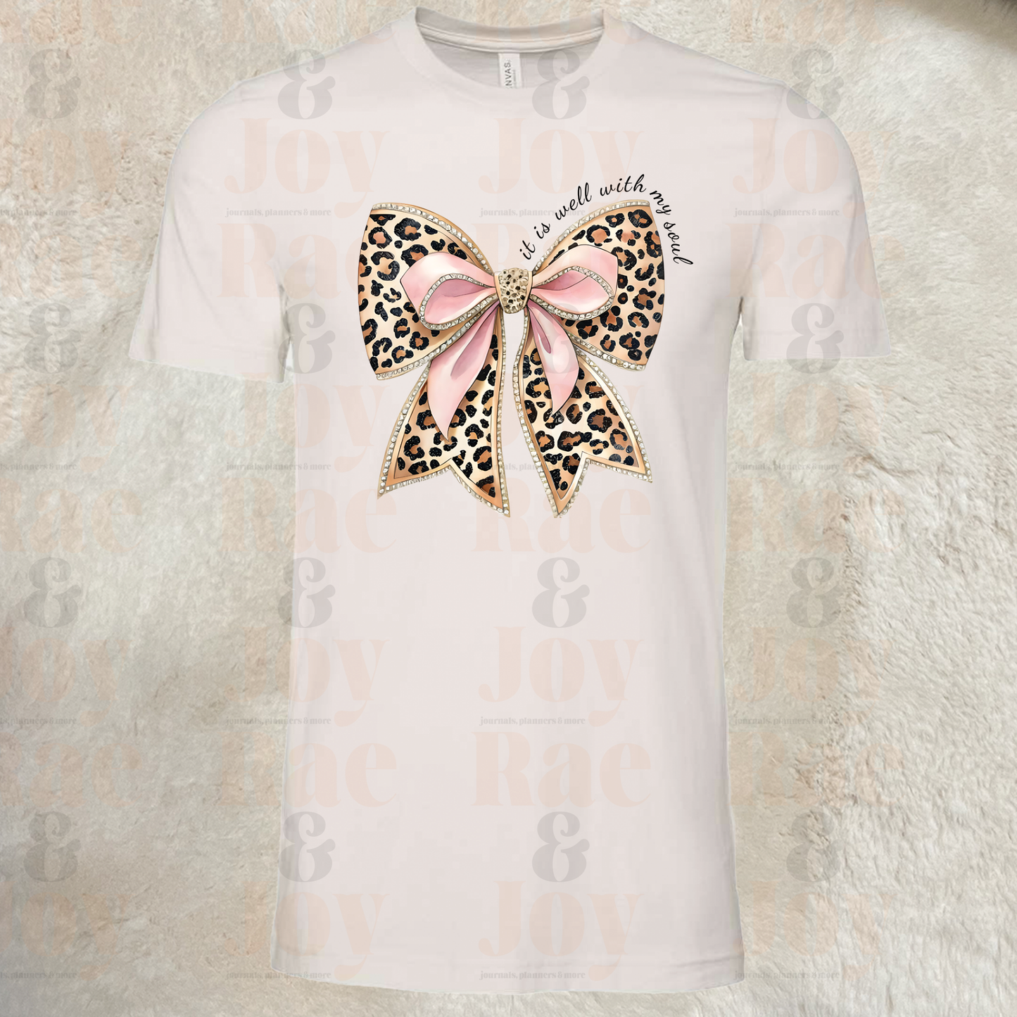 It Is Well With My Soul – Leopard Bow Christian T-Shirt – Bella + Canvas 3001 Vintage White / S T-Shirts
