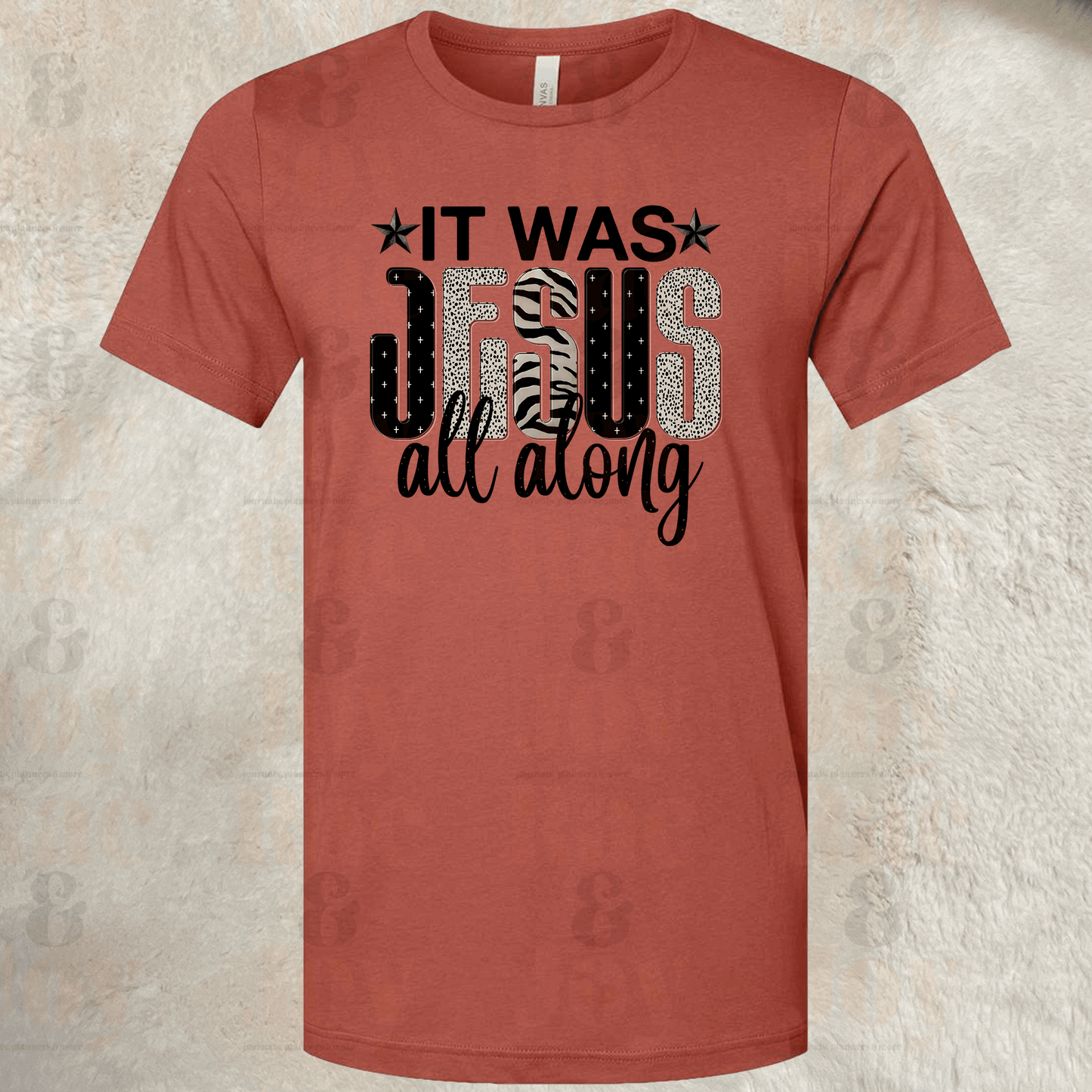 It Was Jesus All Along – Bold Christian T-Shirt – Bella+Canvas 3001 Unisex Tee Clay