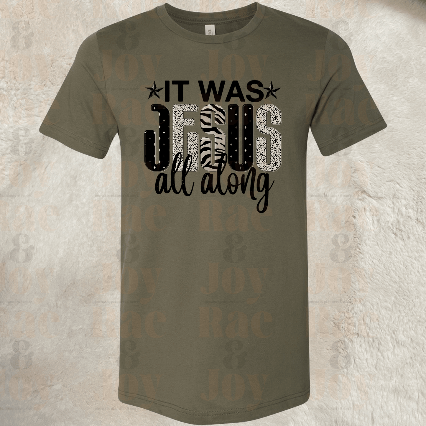 It Was Jesus All Along – Bold Christian T-Shirt – Bella+Canvas 3001 Unisex Tee Military Green