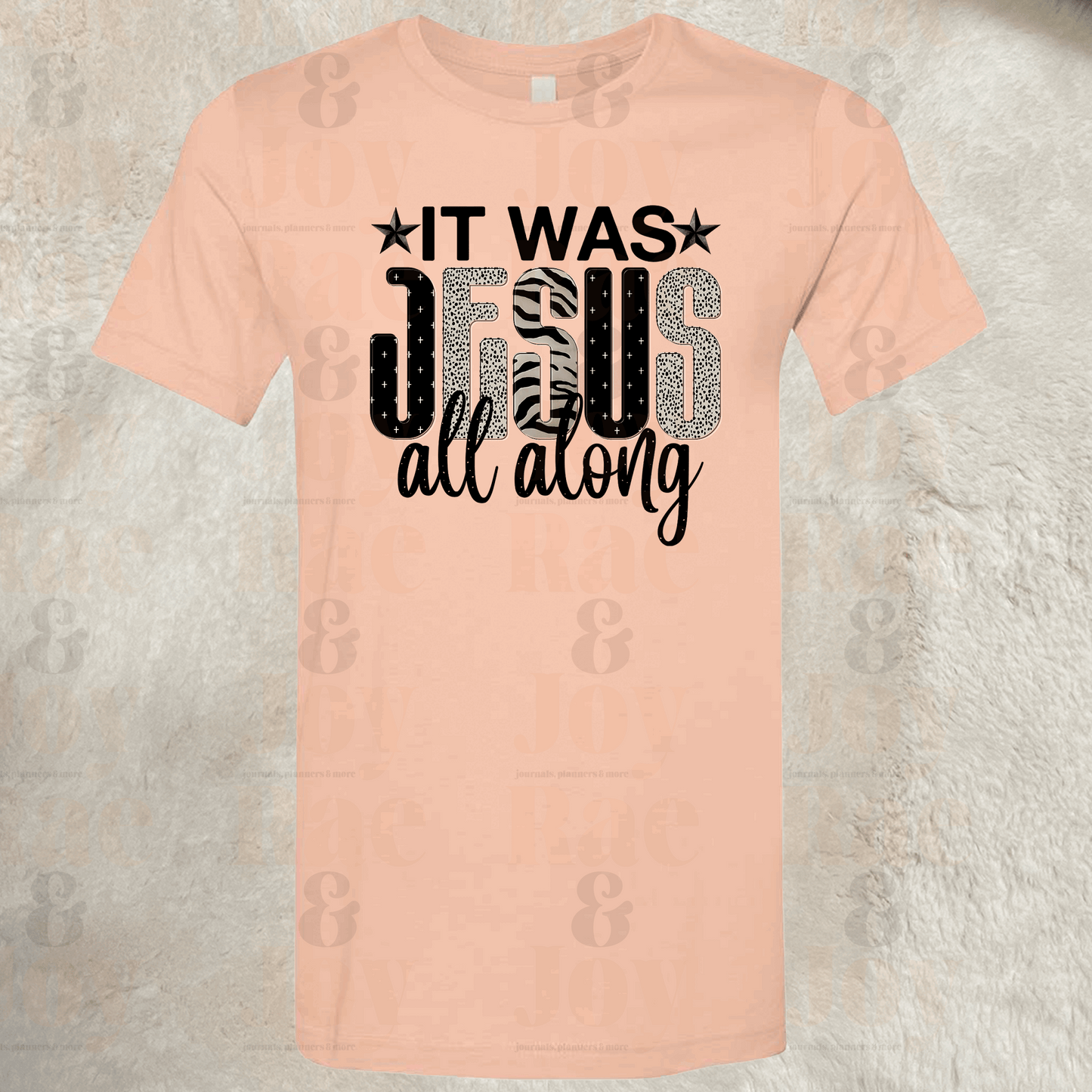 It Was Jesus All Along – Bold Christian T-Shirt – Bella+Canvas 3001 Unisex Tee Peach