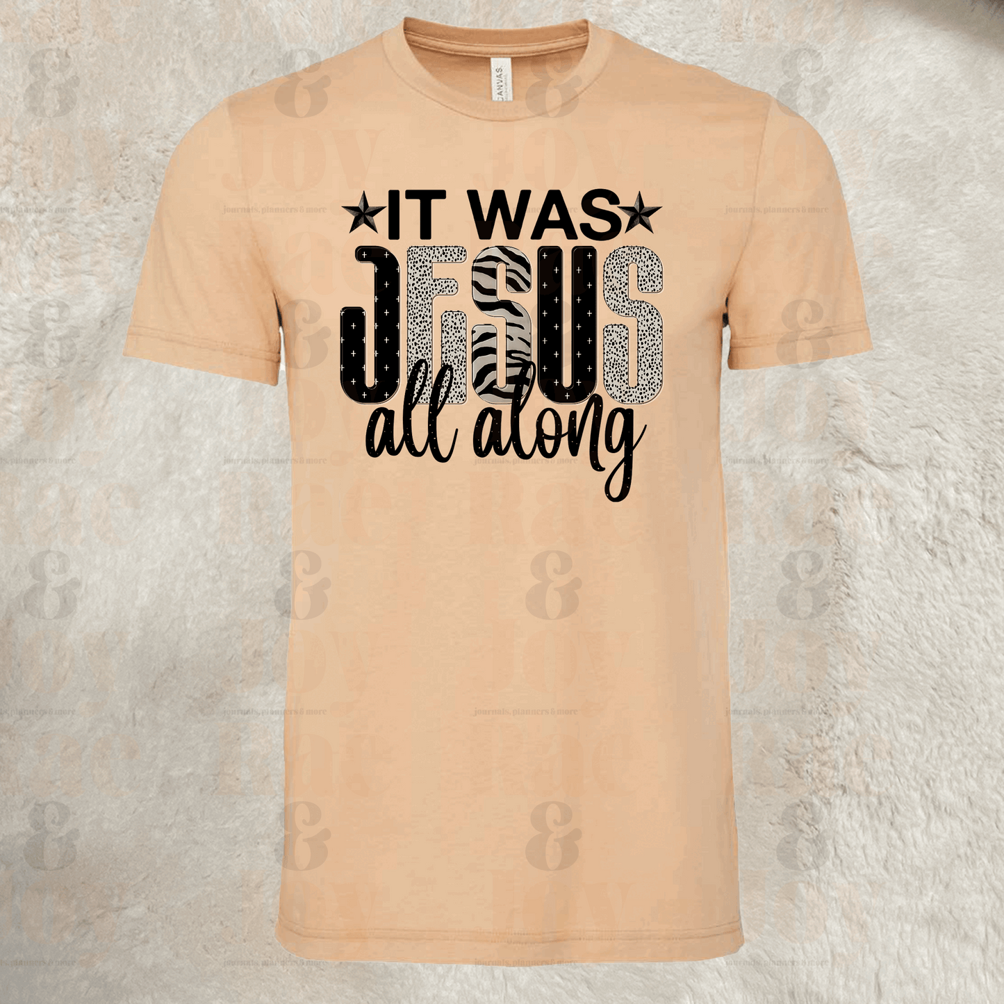 It Was Jesus All Along – Bold Christian T-Shirt – Bella+Canvas 3001 Unisex Tee Sand Dune