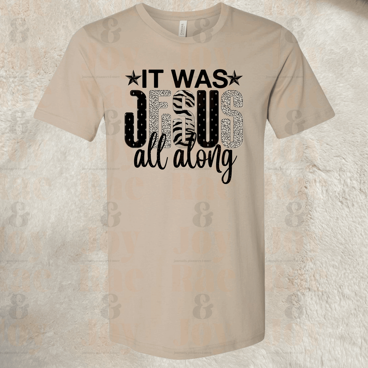 It Was Jesus All Along – Bold Christian T-Shirt – Bella+Canvas 3001 Unisex Tee Tan