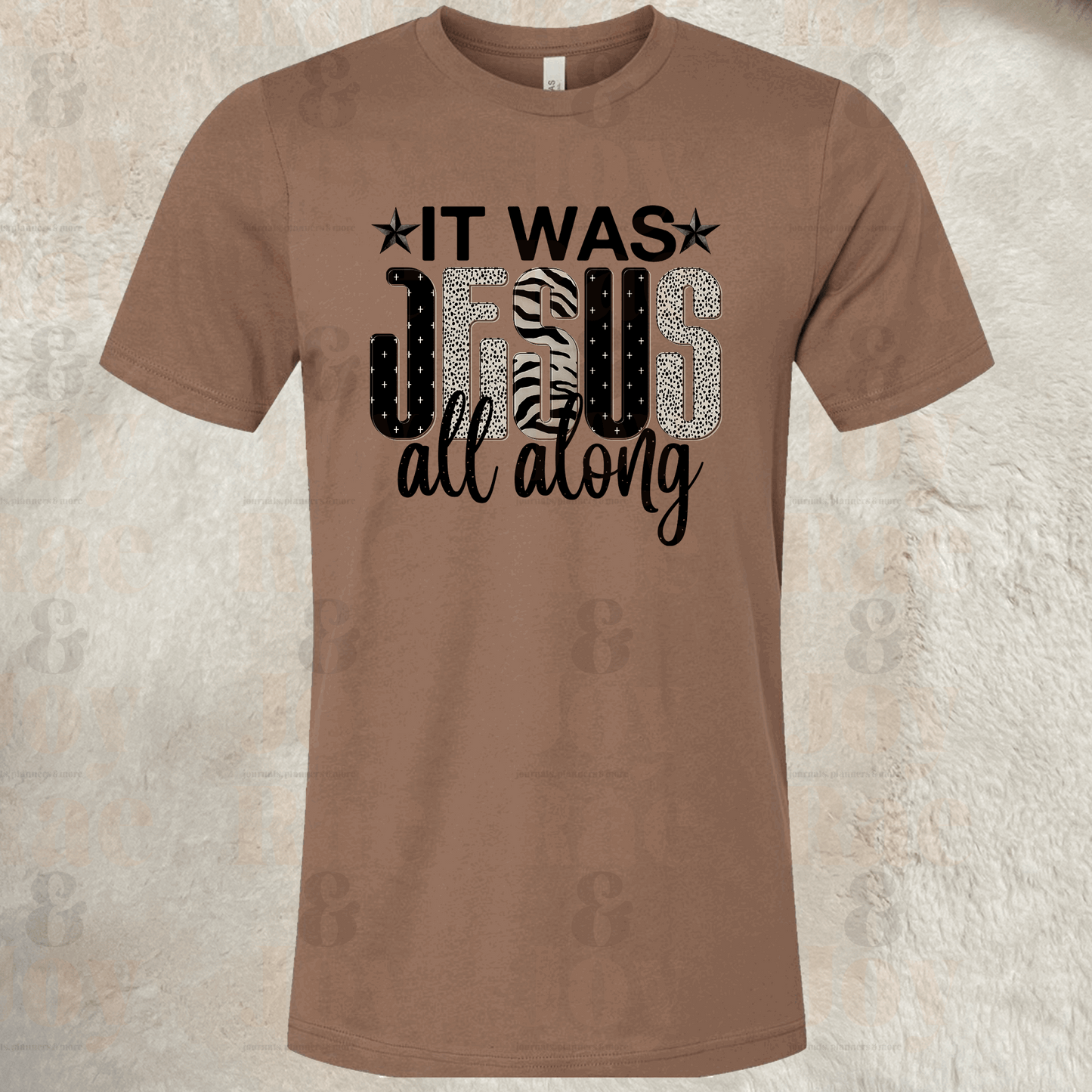 It Was Jesus All Along – Bold Christian T-Shirt – Bella+Canvas 3001 Unisex Tee Vintage Brown