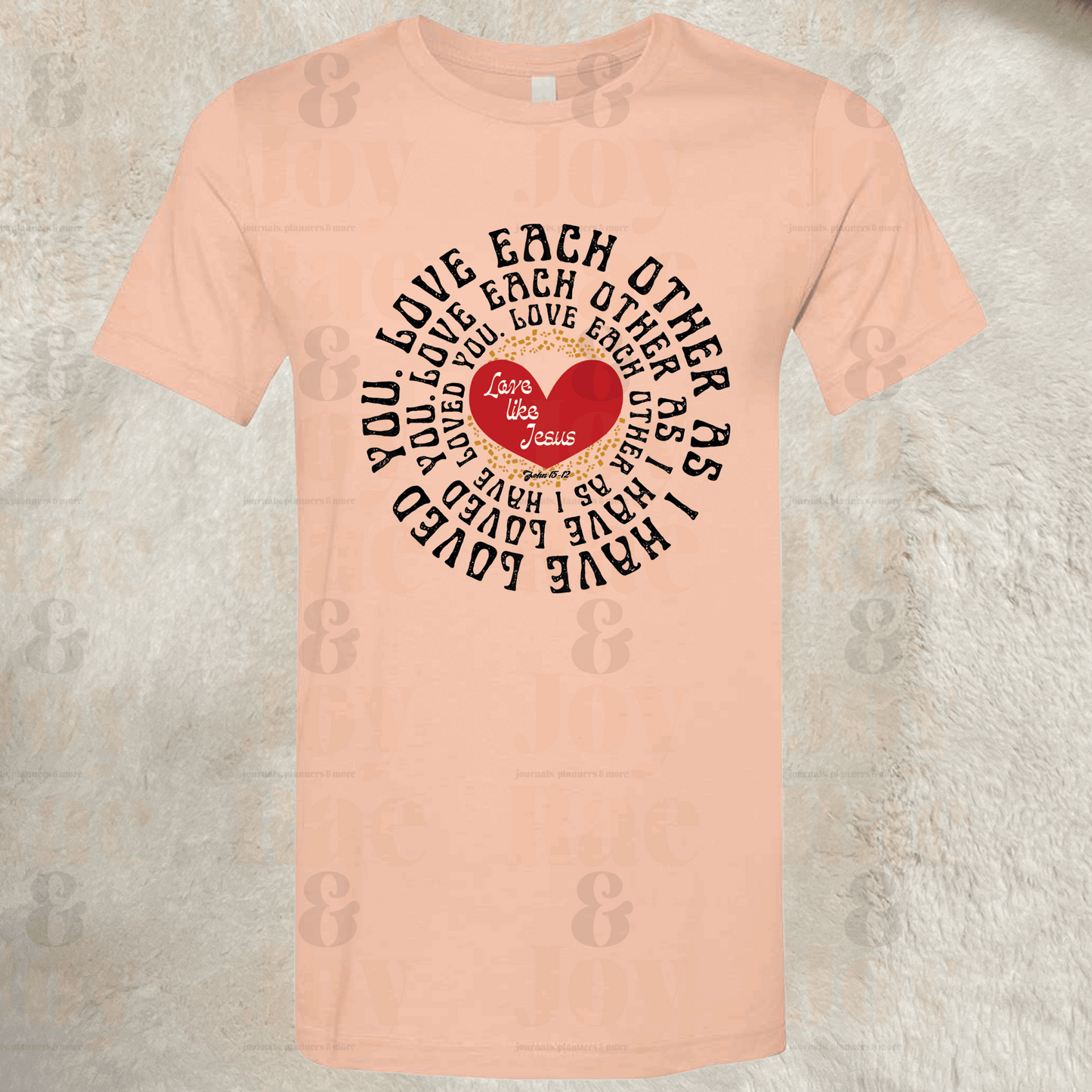Love Each Other As I Have Loved You – Christian T-Shirt – Bella+Canvas 3001 Unisex Tee Peach