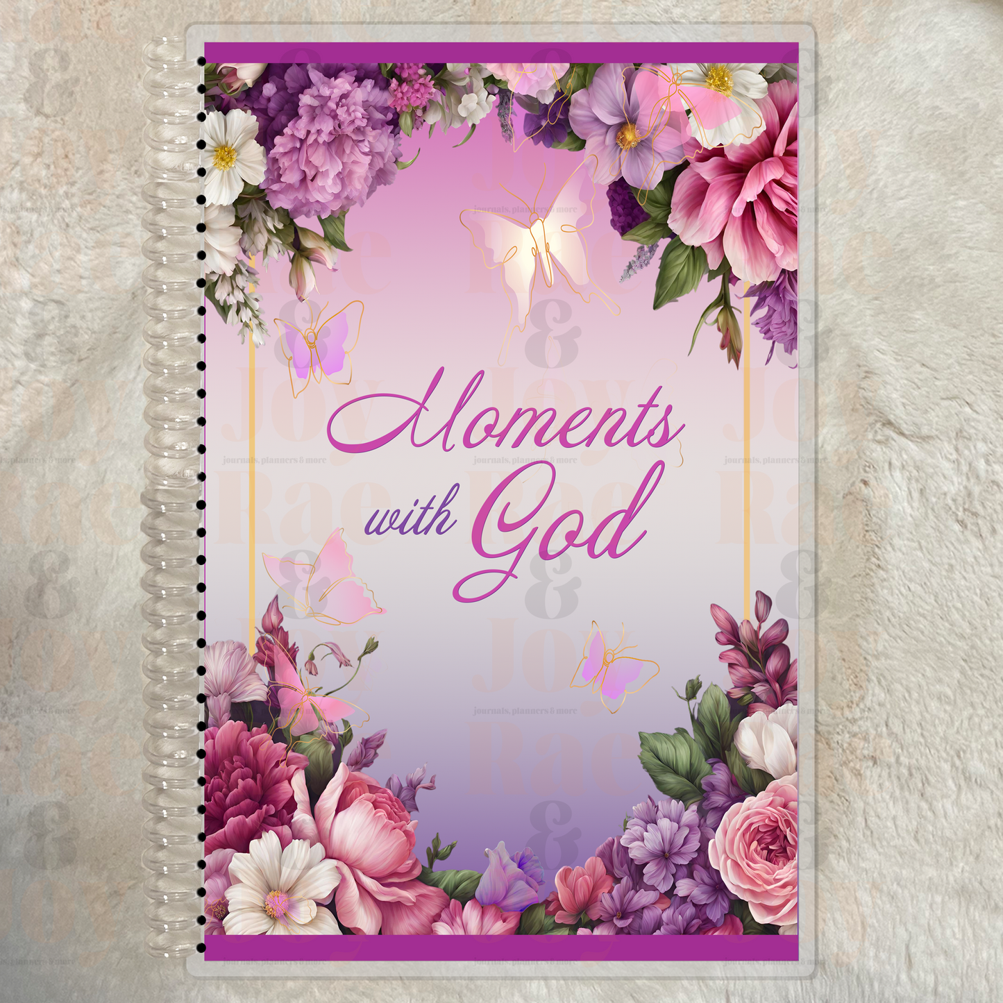 ’Moments With God’ Journal | Pink And Purple Floral Design Butterflies Serenity Prayer Lined