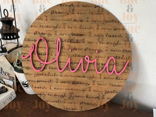 Personalized 3D Name Round – Custom Engraved Wooden Wall Sign Home Decor