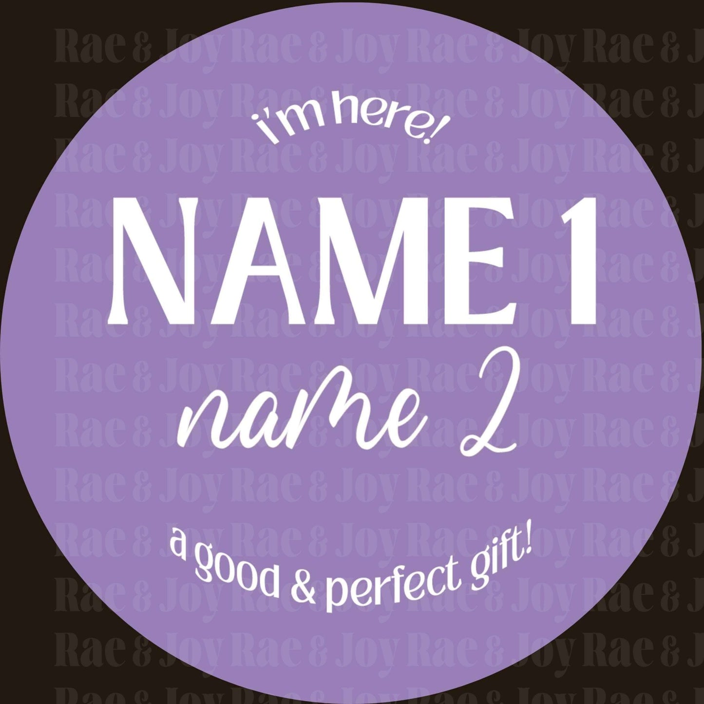 Personalized Baby Name Announcement Sign 3.5 & 6 (Oh Baby! Collection) / Here Purple Toddler