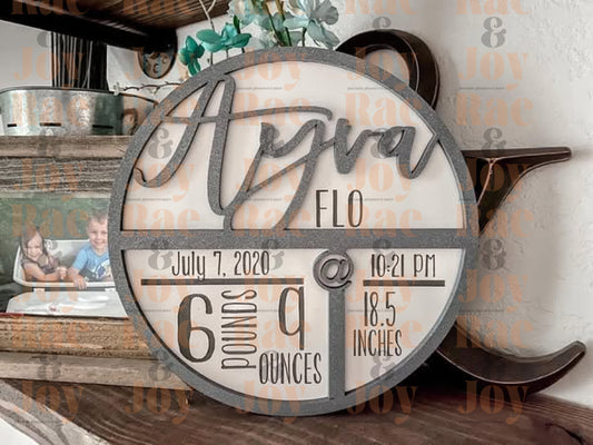 Personalized Birth Announcement Round – Custom Baby Name Sign Home Decor