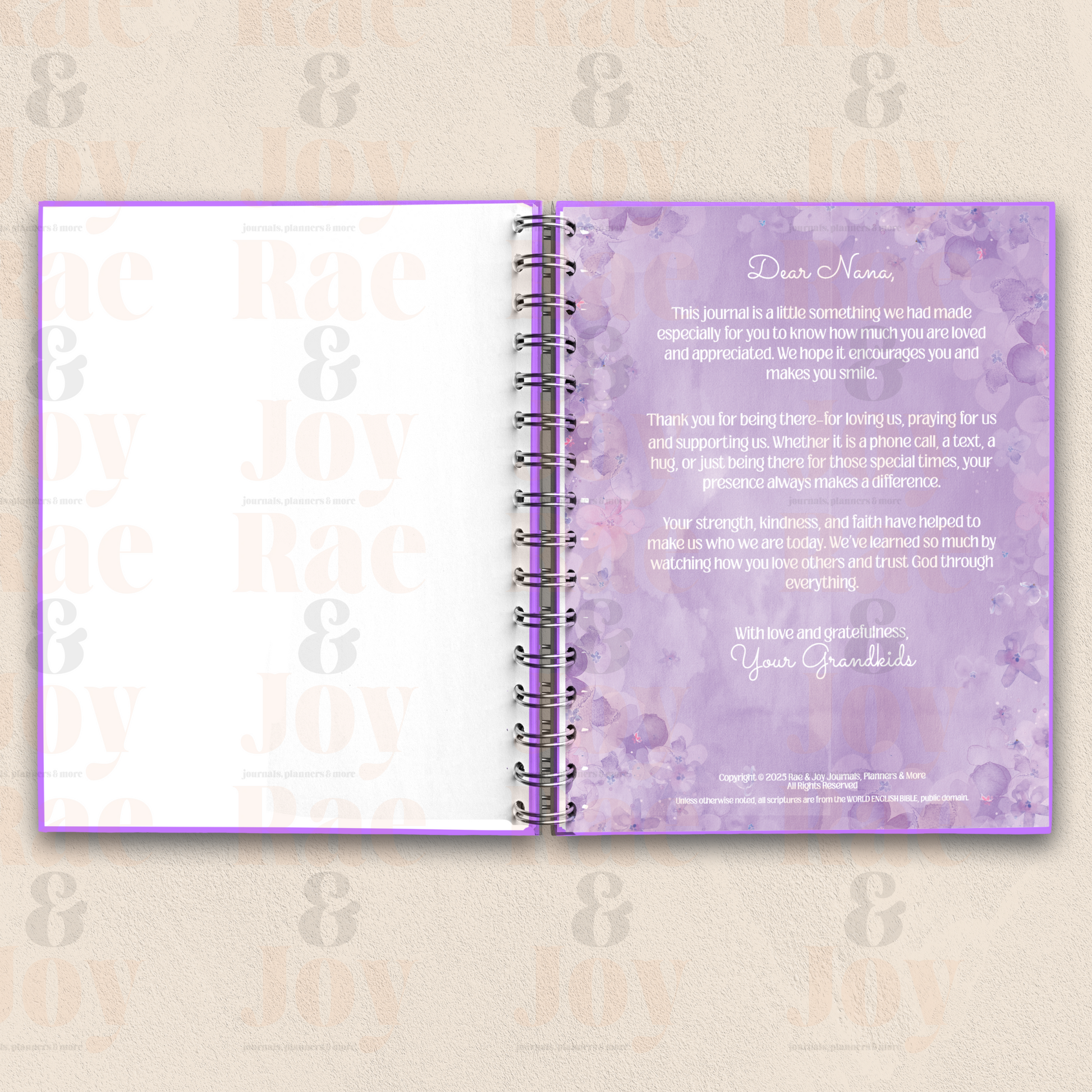 Personalized Blessed Cross Floral Journal – Mother’s Day Gift for Mom Nana Grandma Aunt – Custom with Kids’ Names –