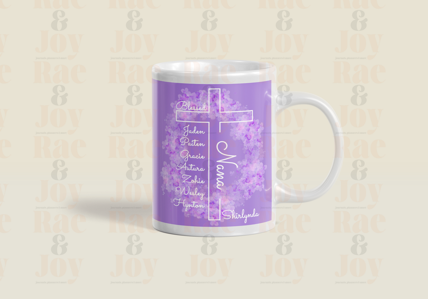 Personalized Blessed Cross Floral Mug – Custom Mother’s Day Gift for Mom Nana Grandma Aunt – 15 oz Ceramic Mug with