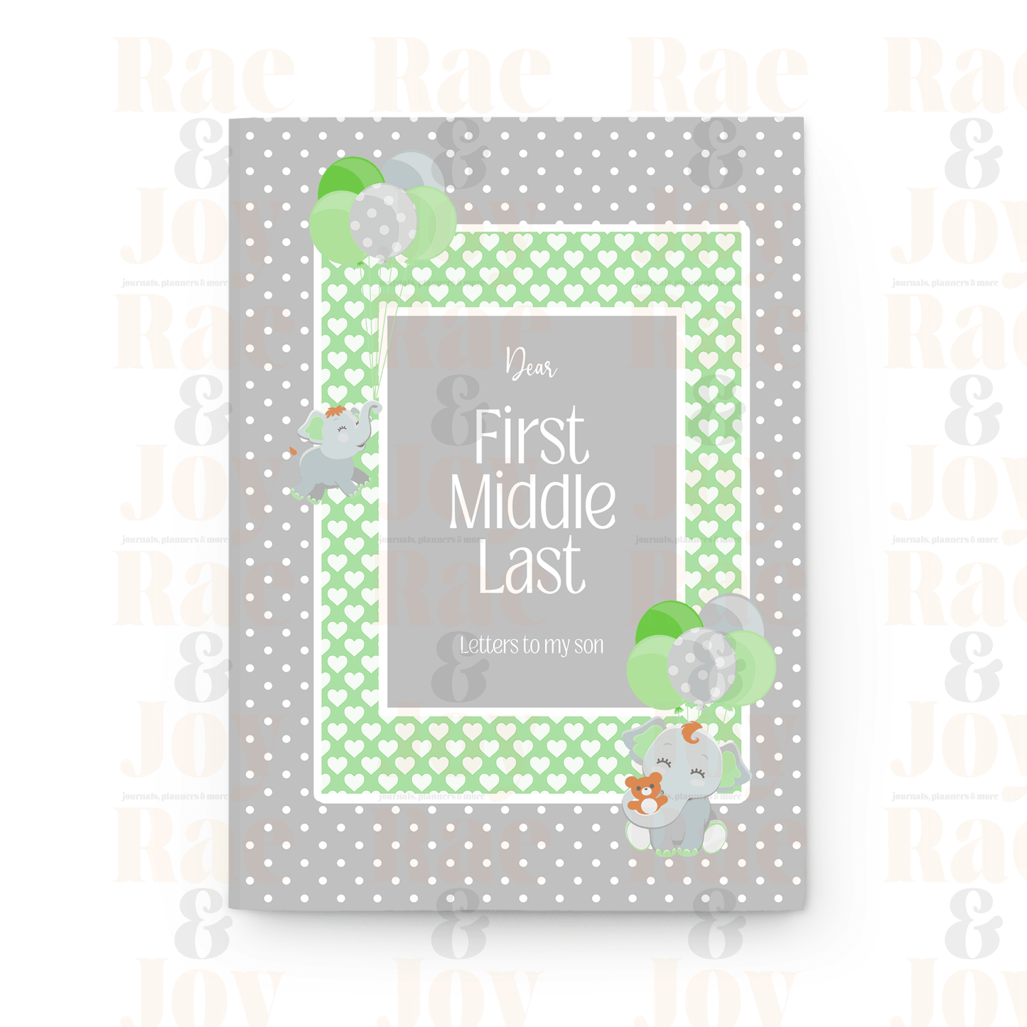 Personalized Custom Hardcover Letters To Baby Journal (Oh Baby! Collection) Green Paper Products