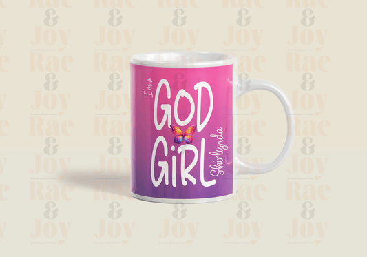 Personalized ’God Girl’ 15 Oz Ceramic Mug - Pink & Purple Gradient Dishwasher Microwave Safe