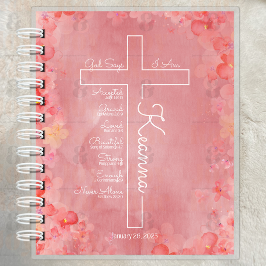 Personalized God Says I Am Cross Affirmation Journal – Baptism Birthday & Special Occasion Gift