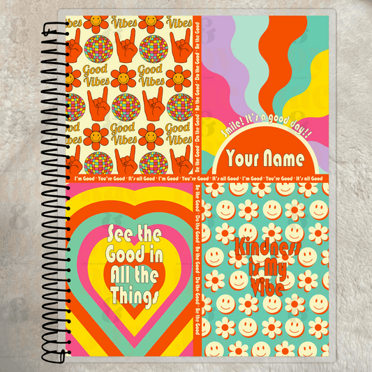 Personalized Good Vibes Notebook – Retro Style 8.5x11’’ Lined Journal Journals/Planners