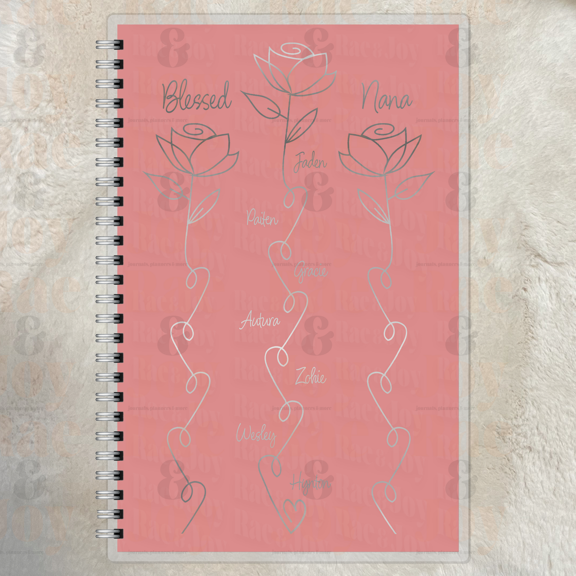 Personalized Mom Flower Journal – Custom Silver Foil Lined Notebook with Kids’ Names – Mother’s Day Grandma Aunt Bonus