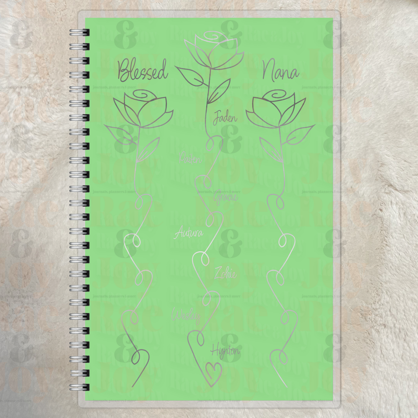 Personalized Mom Flower Journal – Custom Silver Foil Lined Notebook with Kids’ Names – Mother’s Day Grandma Aunt Bonus