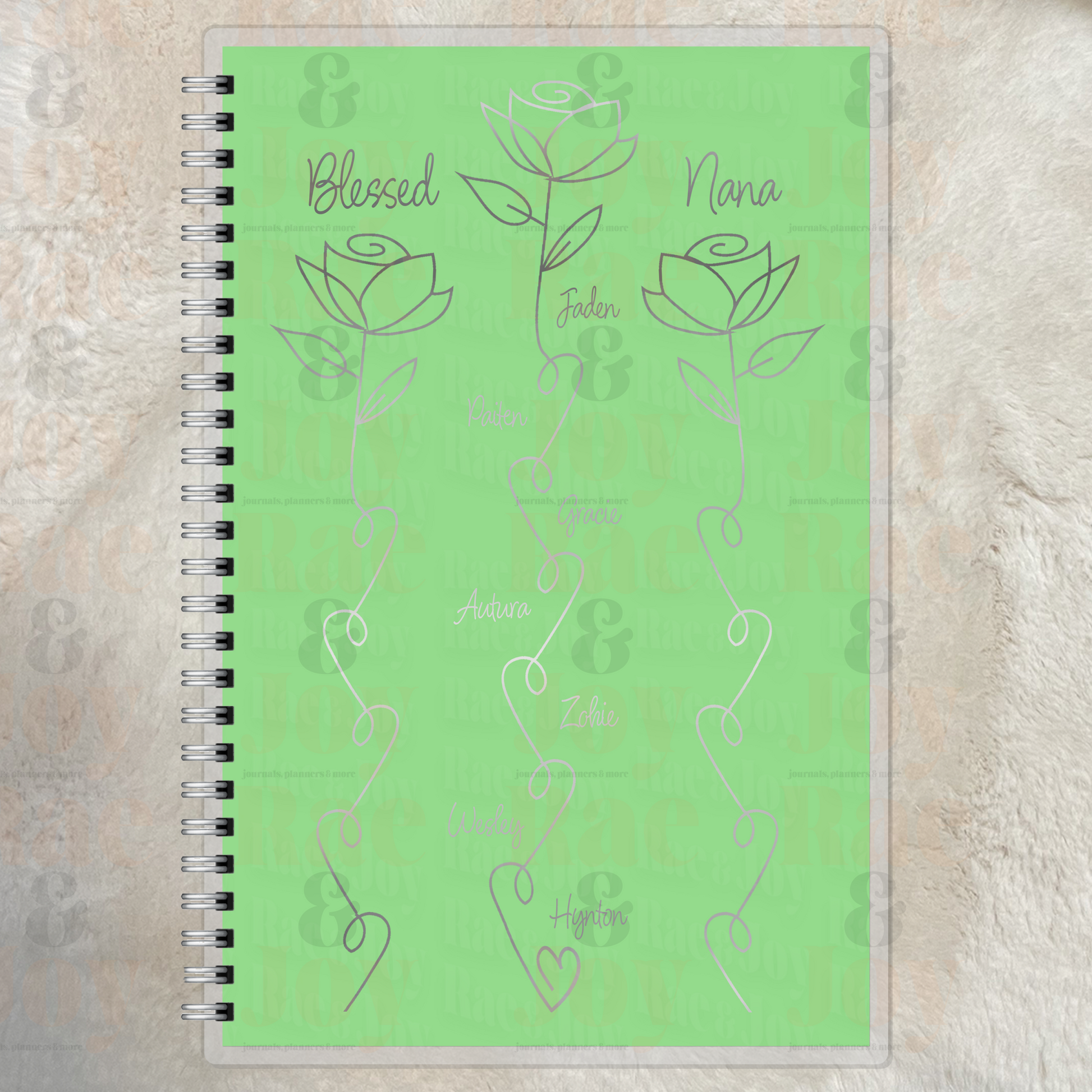 Personalized Mom Flower Journal – Custom Silver Foil Lined Notebook with Kids’ Names – Mother’s Day Grandma Aunt Bonus