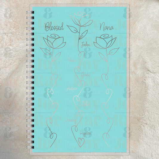 Personalized Mom Flower Journal – Custom Silver Foil Lined Notebook with Kids’ Names – Mother’s Day Grandma Aunt Bonus