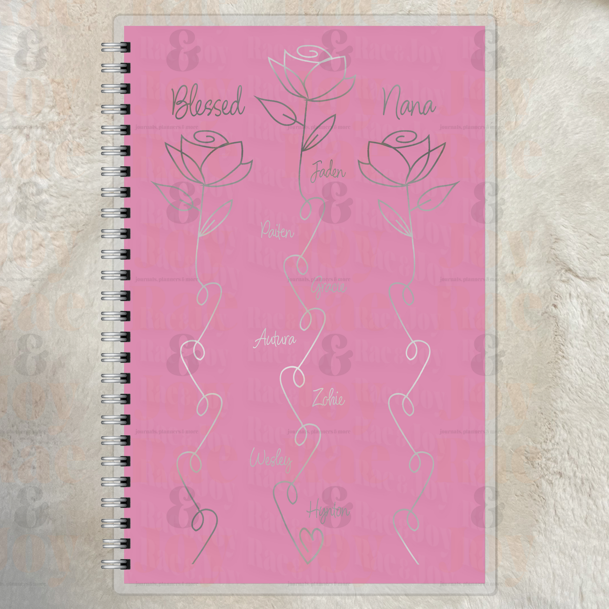 Personalized Mom Flower Journal – Custom Silver Foil Lined Notebook with Kids’ Names – Mother’s Day Grandma Aunt Bonus