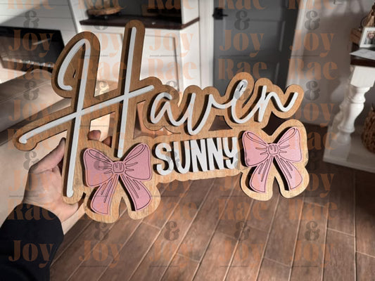 Personalized Stacked Name Sign with Bows – Custom 3D Wooden Name Decor Home Decor