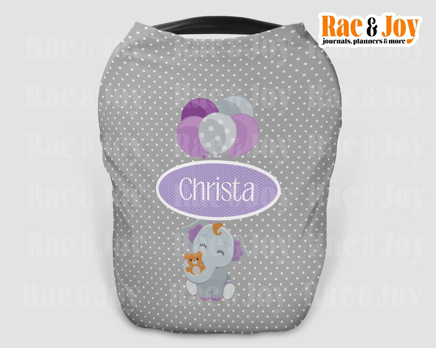 purple personalized car seat or nursing cover for baby