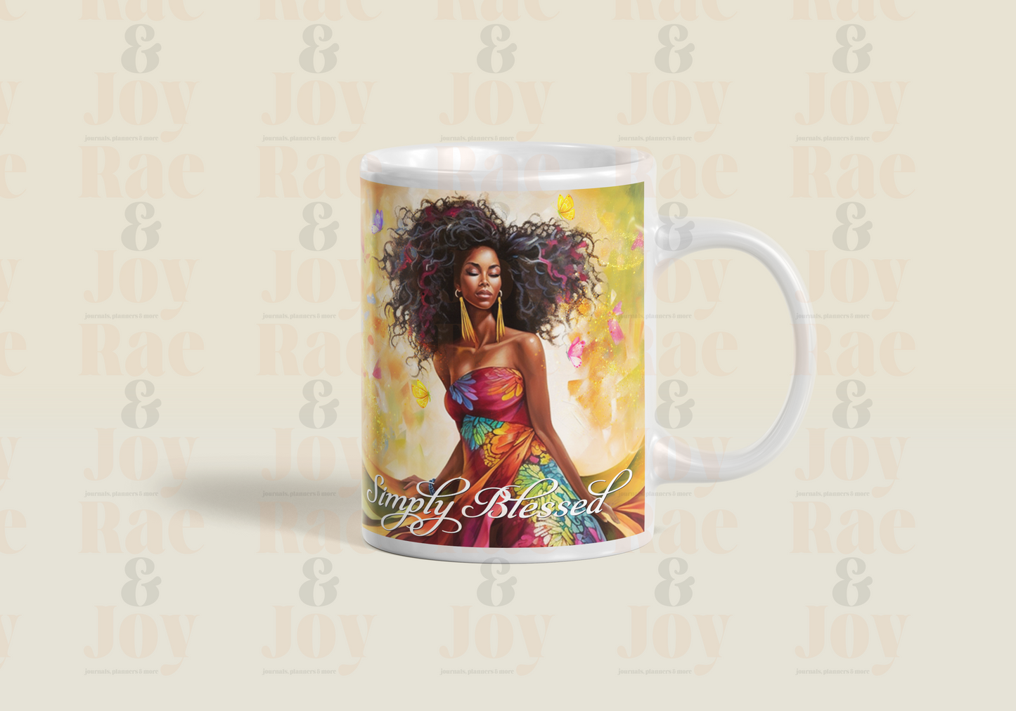 ’Simply Blessed’ African American Woman Coffee Mug | 15 Oz White Ceramic Personalized