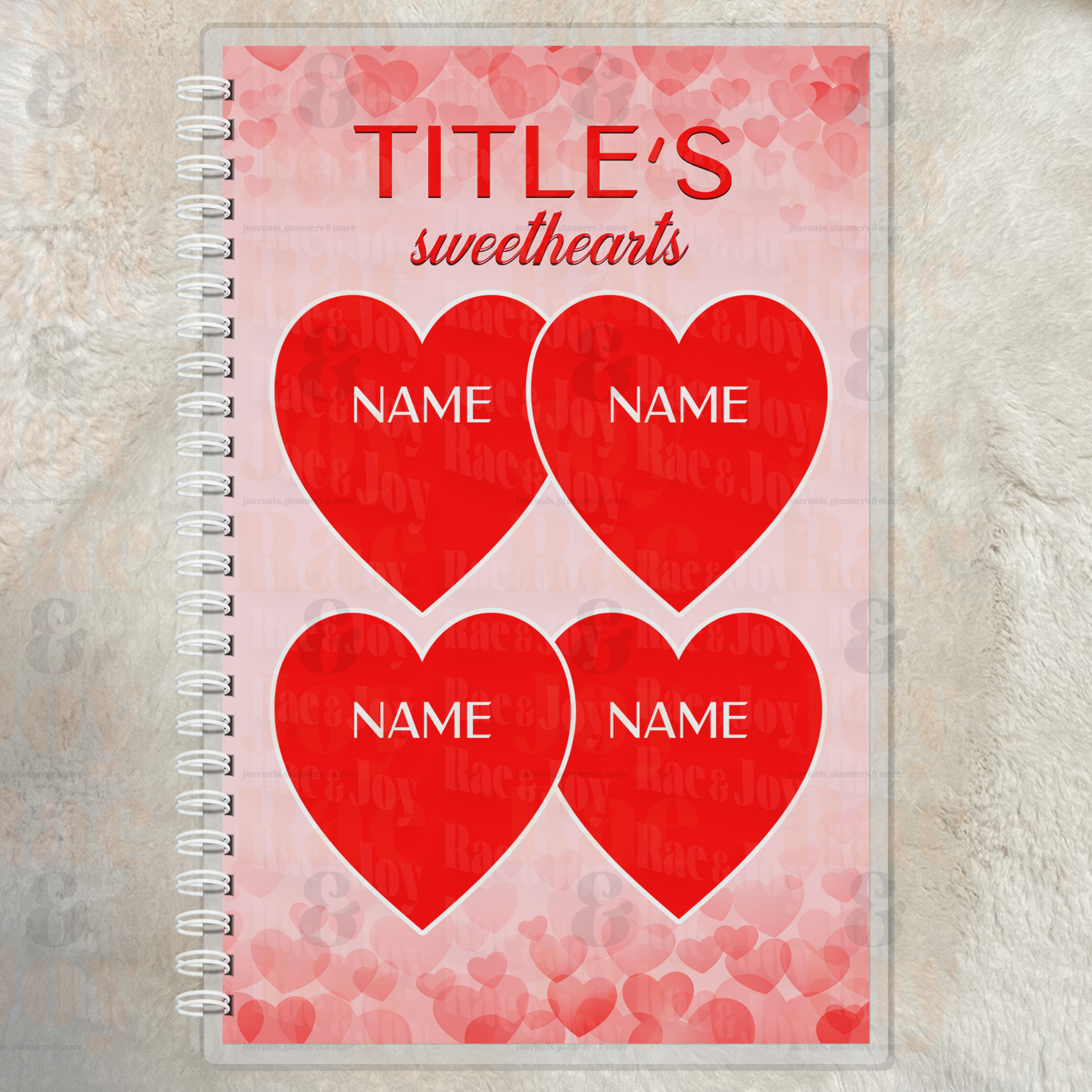 Sweethearts Personalized Lined Journal – Custom Names Heart Notebook for Mom, Grandma, Nana, Gigi, Mimi | Valentine’s & Mother’s Day Gift