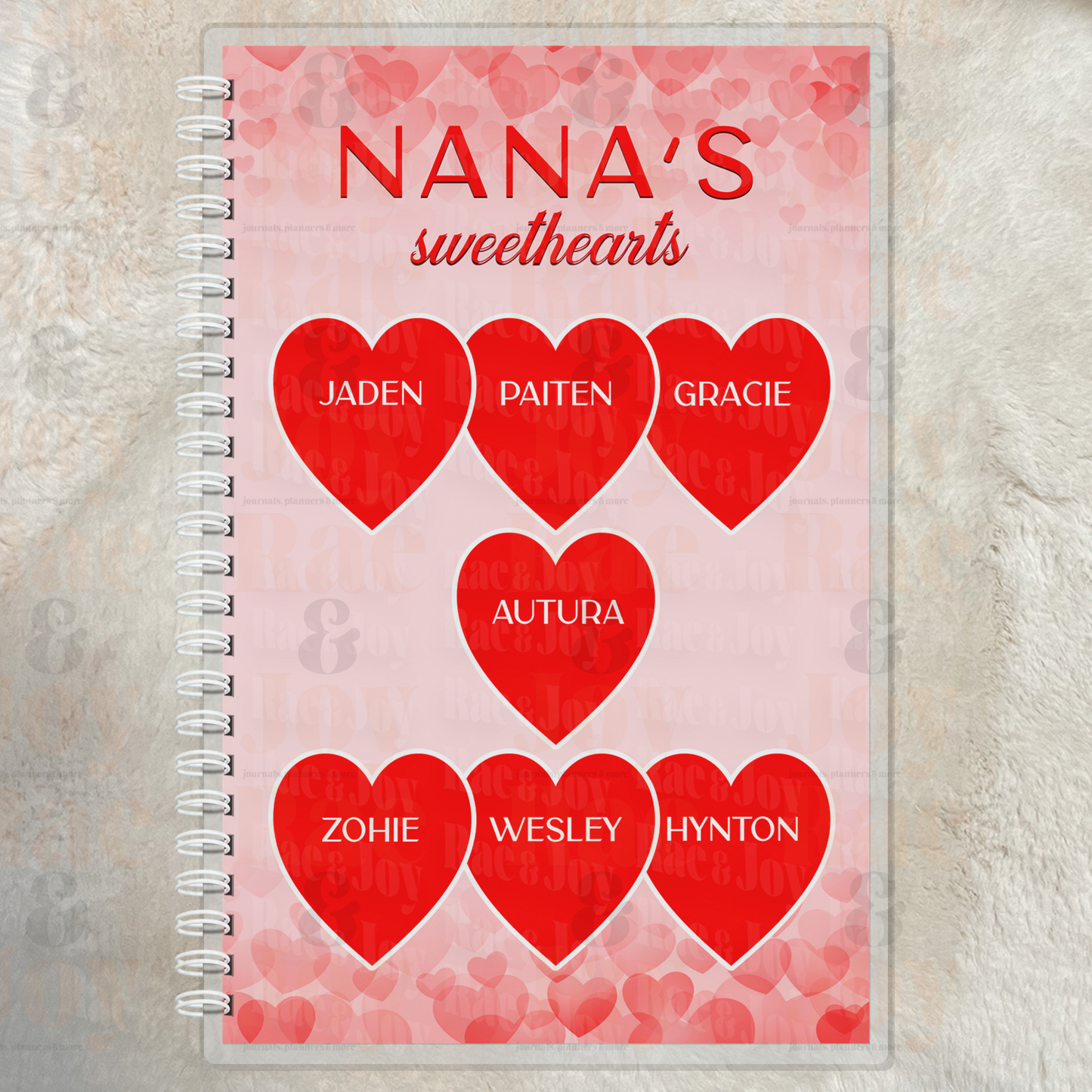Sweethearts Personalized Lined Journal – Custom Names Heart Notebook for Mom, Grandma, Nana, Gigi, Mimi | Valentine’s & Mother’s Day Gift