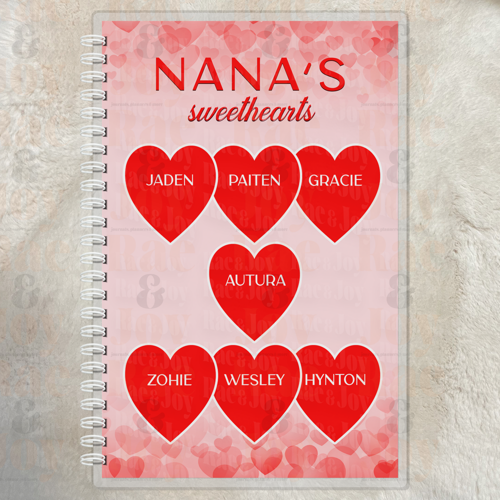 Sweethearts Personalized Lined Journal – Custom Names Heart Notebook for Mom, Grandma, Nana, Gigi, Mimi | Valentine’s & Mother’s Day Gift