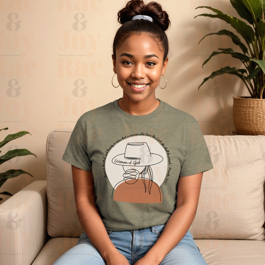 Woman Of God Proverbs 31:30 Boho T-Shirt - Gildan Softstyle® Heather Military Green & Sand T-Shirts