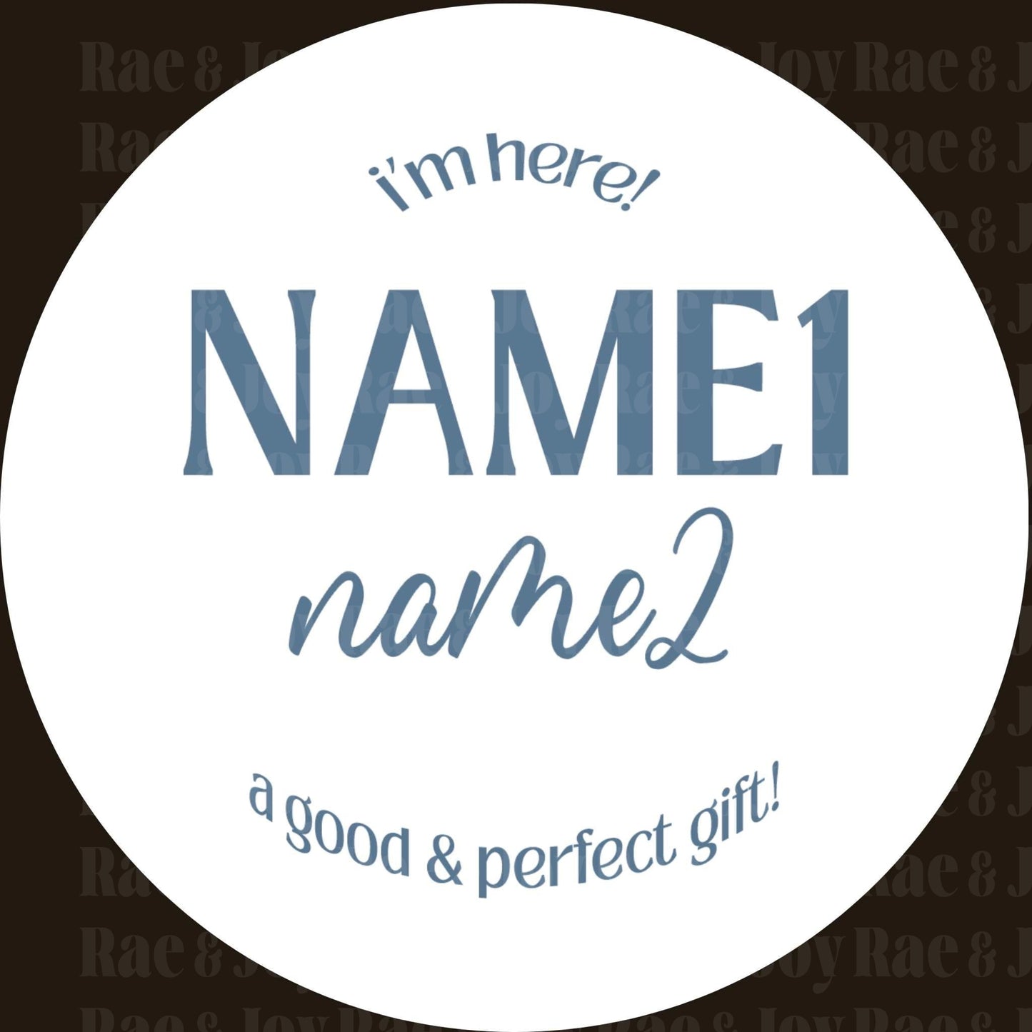 Personalized Baby Name Announcement Sign 3.5 & 6 (Oh Baby! Collection) / Here White Blue Toddler