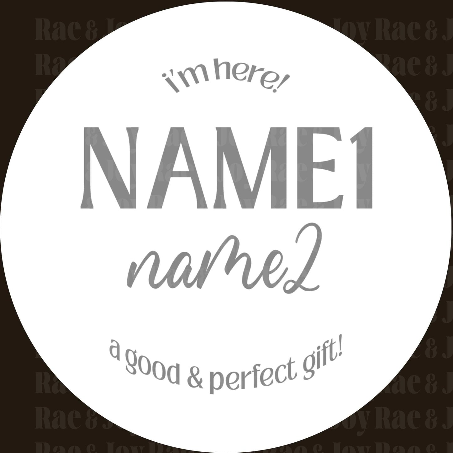 Personalized Baby Name Announcement Sign 3.5 & 6 (Oh Baby! Collection) / Here White Gray Toddler