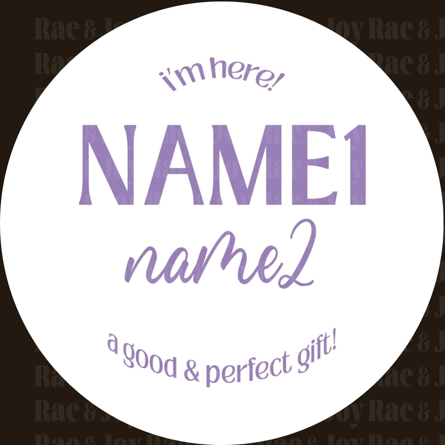 Personalized Baby Name Announcement Sign 3.5 & 6 (Oh Baby! Collection) / Here White Purple Toddler