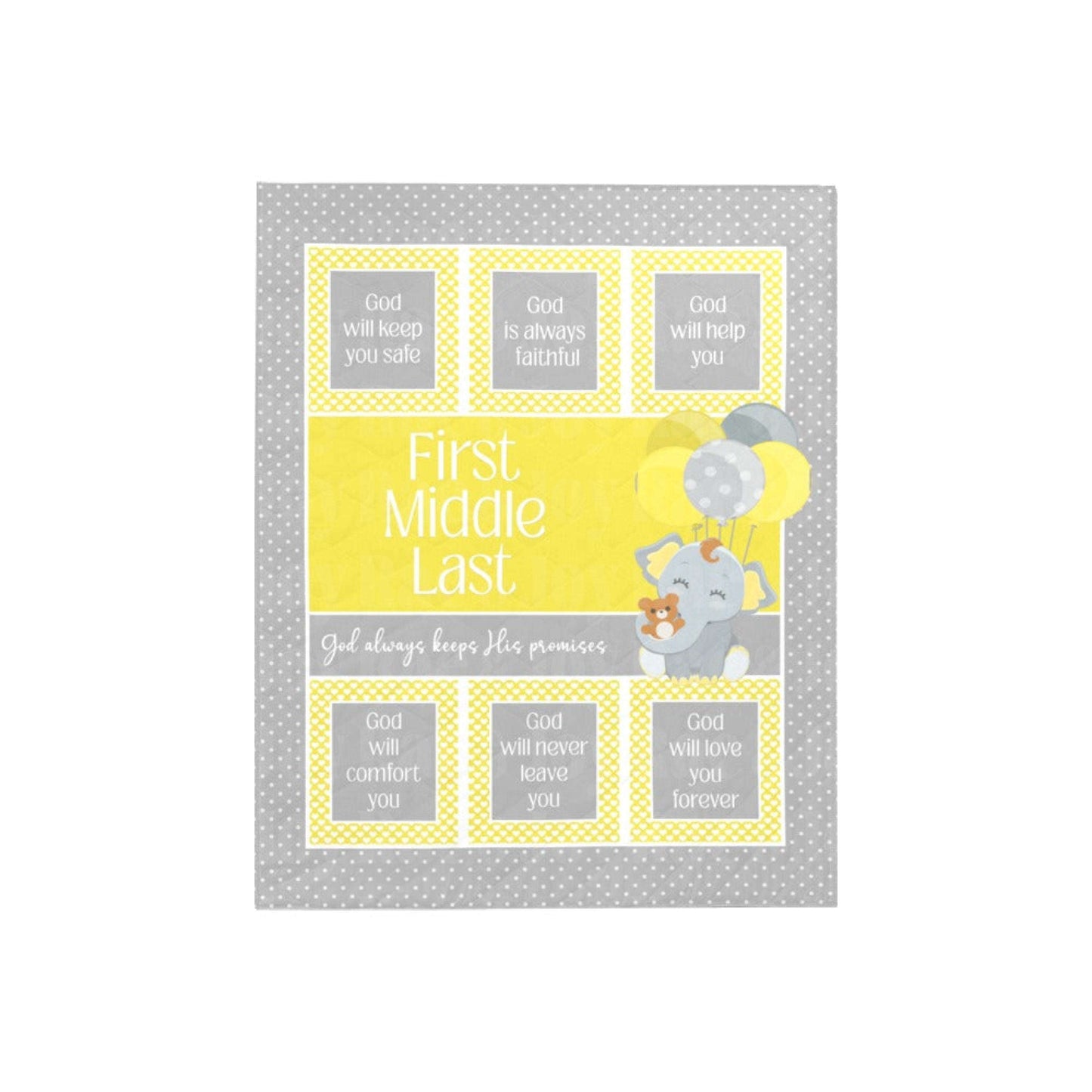 Personalized Gods Promises Baby Quilt 40X50 Elephant Blue/Yellow/Pink/Purple/Green - Oh Baby!